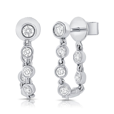 14K White Gold Stud with Chain Earrings