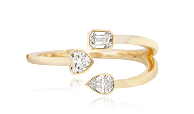 Multi Shape 3 Diamonds Gold Ring