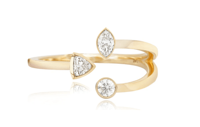Multi Shape 3 Diamonds Gold Ring