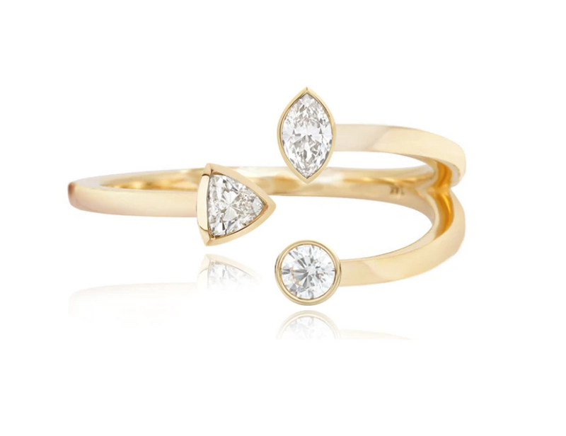 Multi Shape 3 Bezel Diamonds Gold Ring