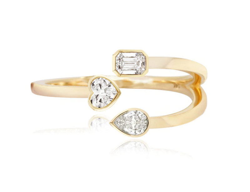 Multi Shape 3 Bezel Diamonds Gold Ring