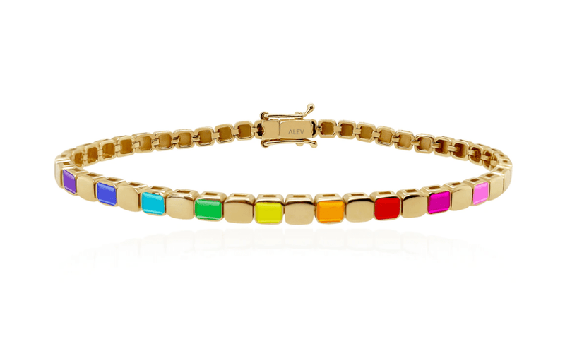 Small Golden Square Rainbow Enamel Bracelet
