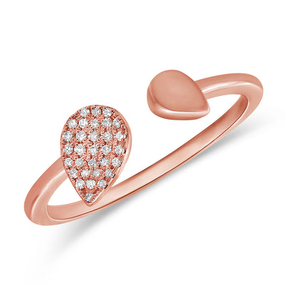 14K Rose Gold 2 Sided Pear Ring, One Sided Pave, One Sided Plain Gold