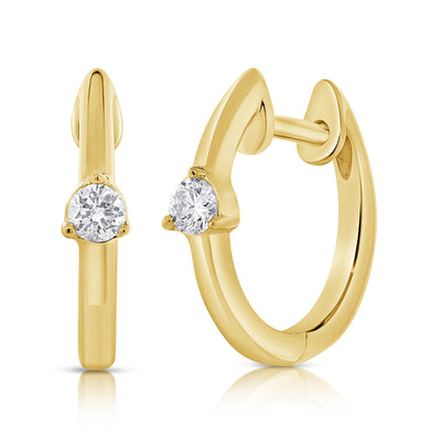 14K Yellow Gold Huggie Trillion Diamond Earrings