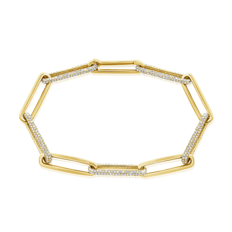 14K Yellow Gold Chain Link Bracelet with Pave Diamonds
