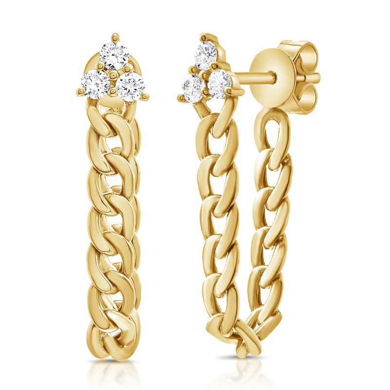 14K Yellow Gold Diamond Chain Link Drop Earrings