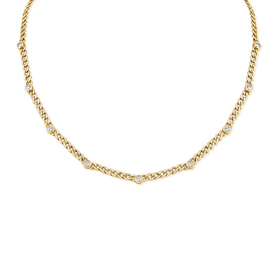 Station Link Necklace With Round Diamonds