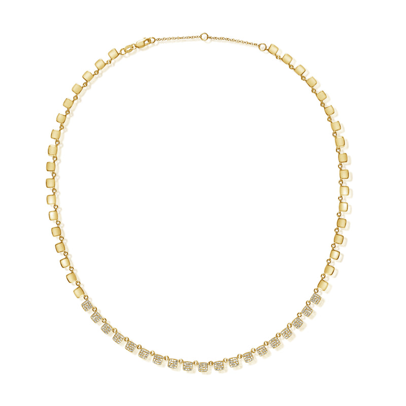 14K Yellow Gold Station Necklace With Micro Pave