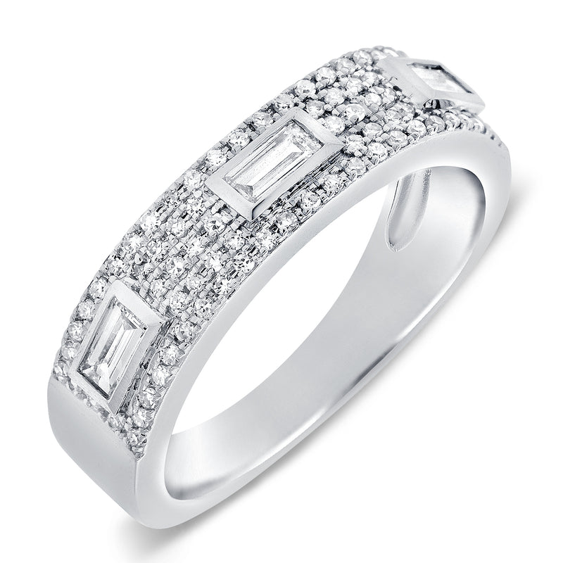 14K White Gold Baguette + Round Diamond Pave Ring