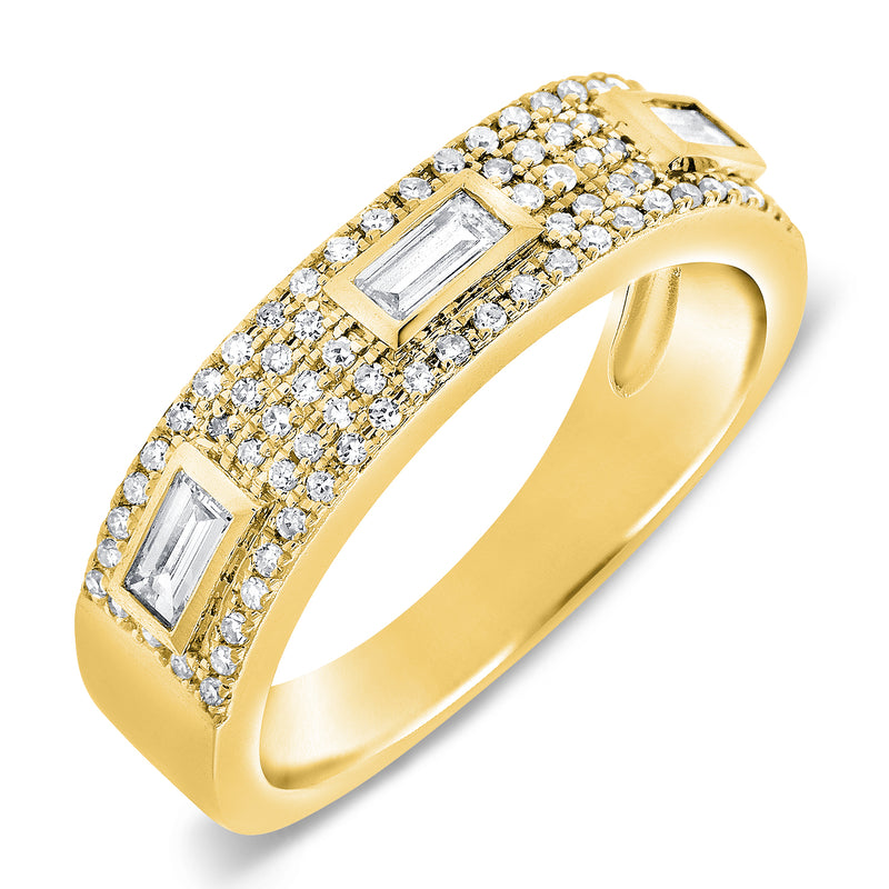 14K White Gold Baguette + Round Diamond Pave Ring