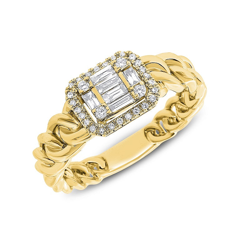 14K Yellow Gold Baguette Illusion Ring with Round Diamonds
