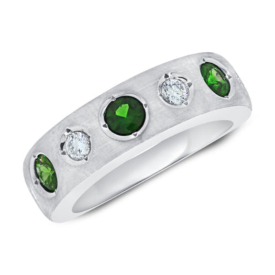 14K Yellow Gold Green Emerald + Diamond Bezel Ring