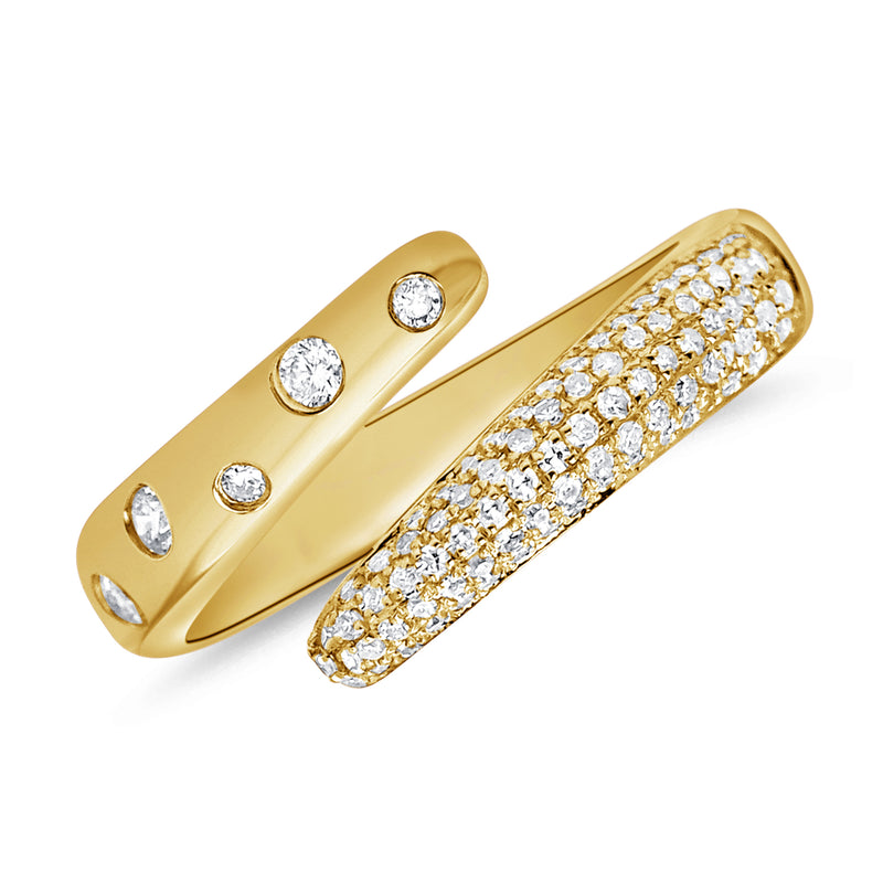14K Yellow Gold Swirl Ring with MicroPave One Side + Bezel Set Diamonds on Other