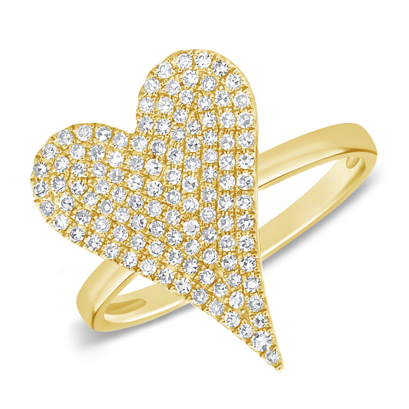 14K Yellow Gold Pave Heart Ring