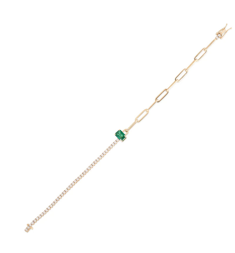 14K Yellow Gold Diamond Bracelet With One Emerald