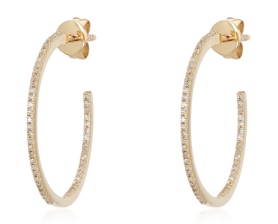 14K Yellow Gold Small Pave Diamond Hoops