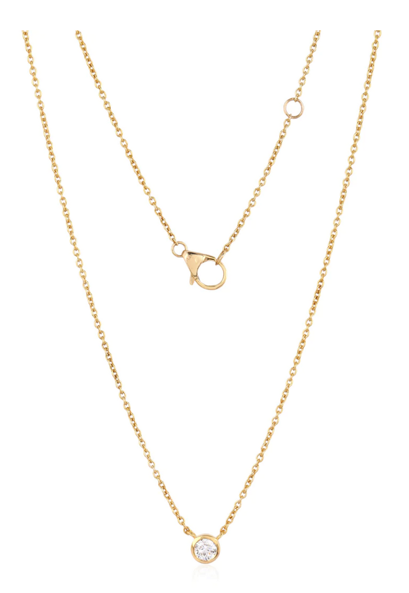 14K Yellow Gold Round Diamond Solitaire Necklace