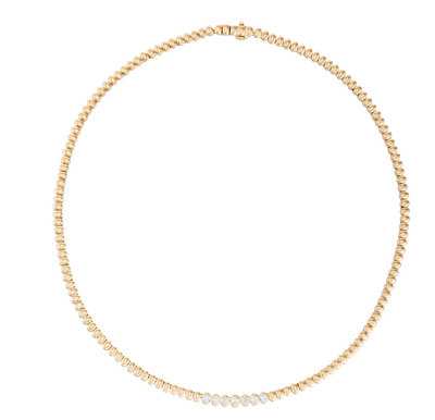 14K Yellow Gold 7 Diamond Oval Gold Necklace