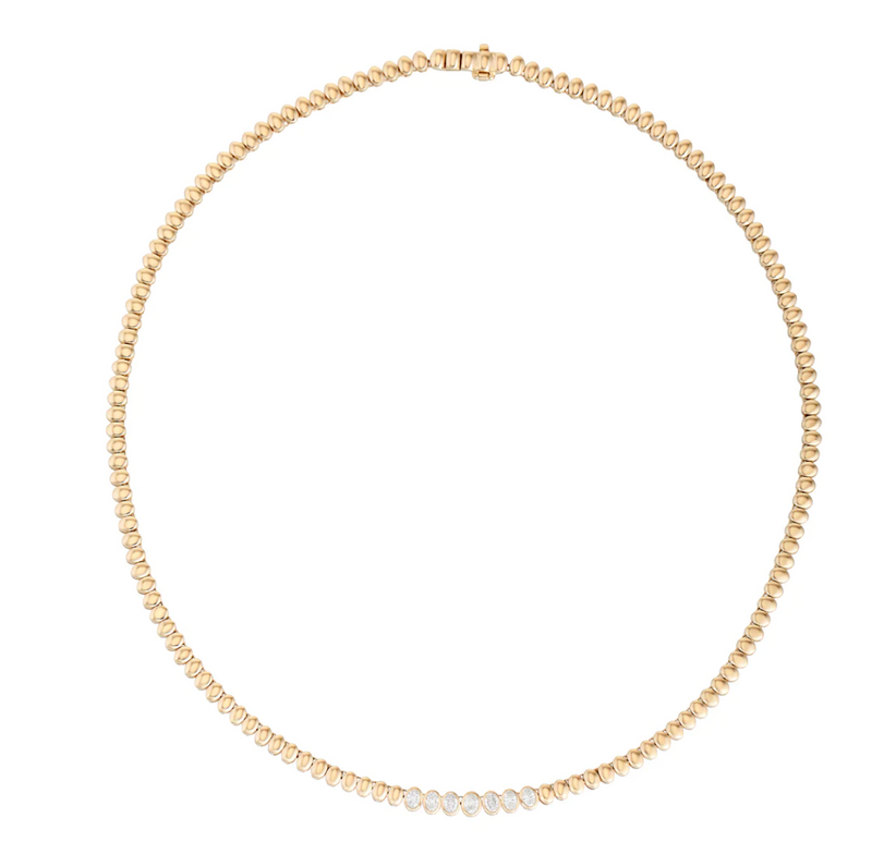 14K Yellow Gold 7 Diamond Oval Gold Necklace