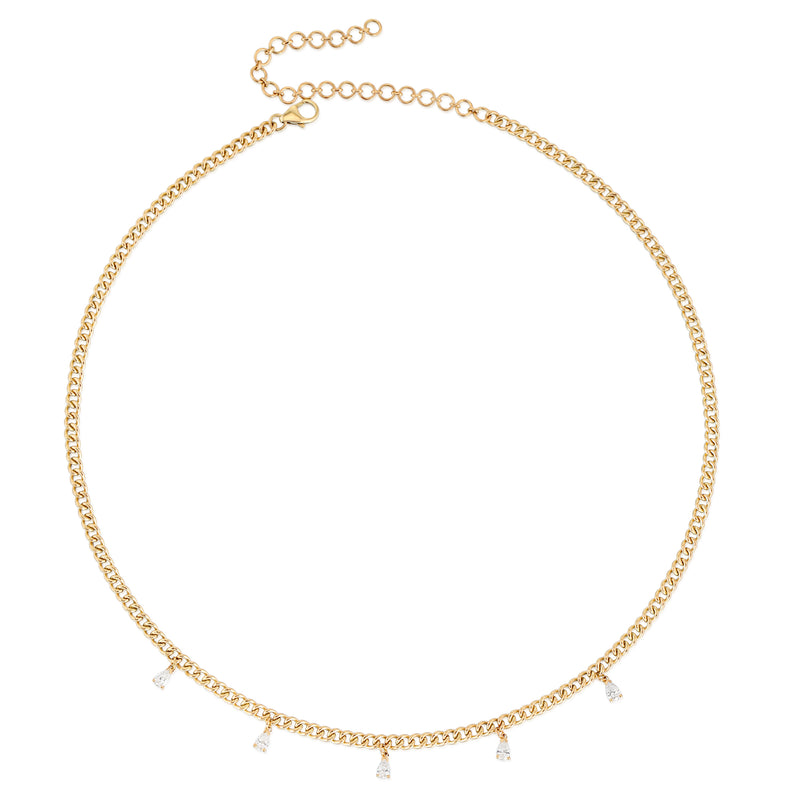 14K Yellow Gold Curb Chain Hanging Pear Diamond Necklace