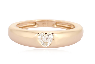 14K Yellow Gold Dome Ring With Fancy Heart Shape