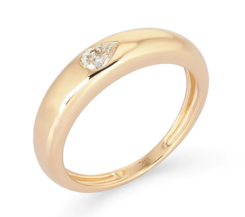 14K Yellow Gold Pear Diamond Ring Bezel Set