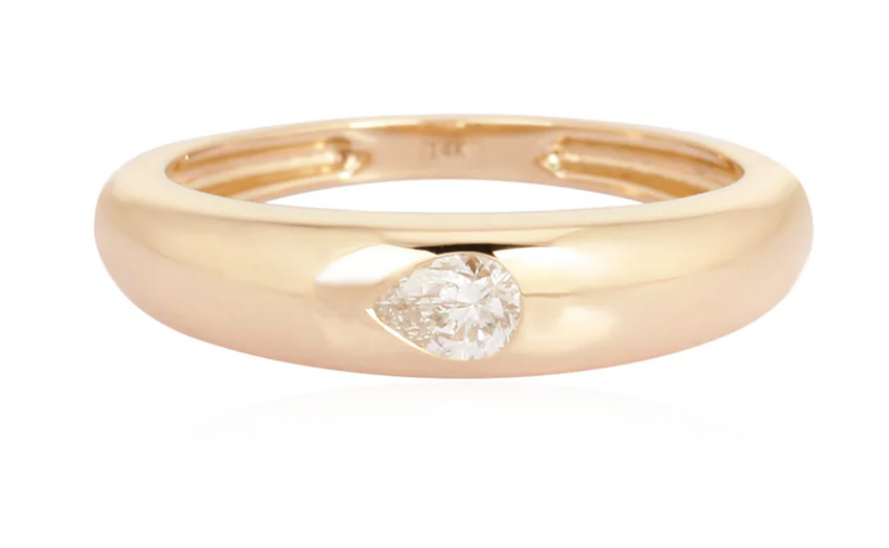 14K Yellow Gold Pear Diamond Ring Bezel Set