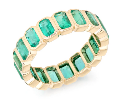 14K Yellow Gold All Around Green Emerald Ring