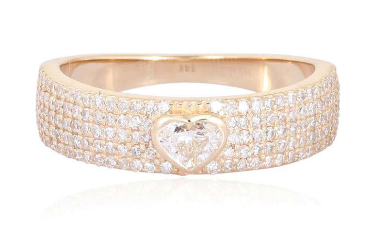 14K Yellow Gold Heart Shaped Diamond Ring