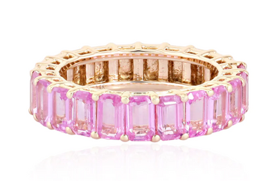 14K Yellow Gold Pink Sapphire + Emerald Gold Bar Eternity Half + Half Ring