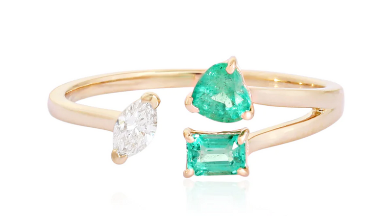 14K Yellow Gold Emerald And Diamond Ring