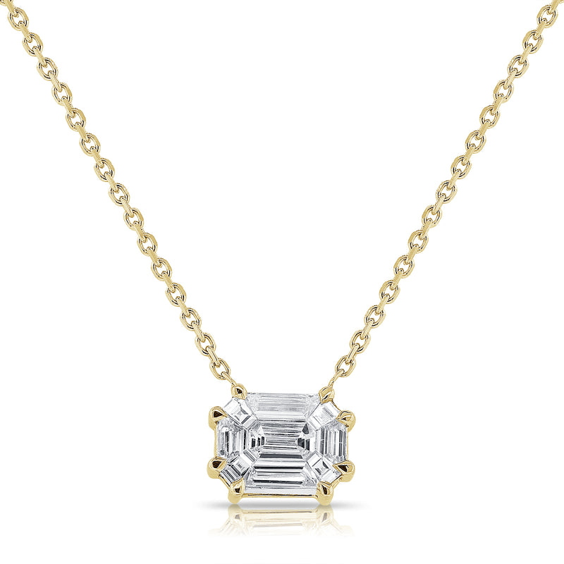 14K White Gold Emerald Diamond Illusion Necklace