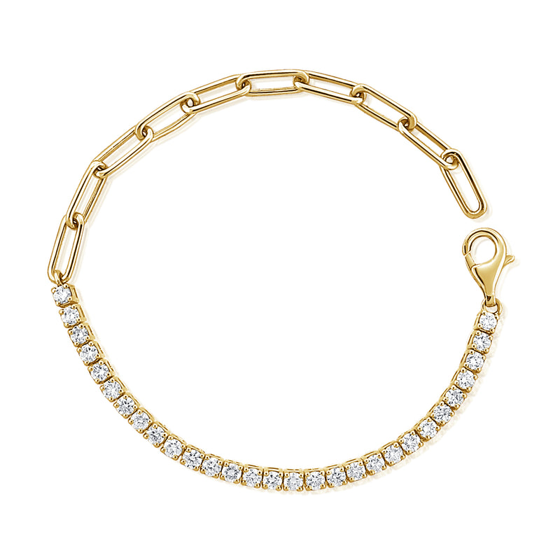 14K Yellow Gold Tennis Bracelet Half Diamond, Half Chain Link