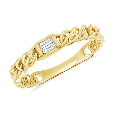 14K Yellow Gold Chain Link Baguette Ring