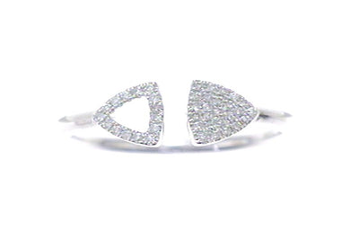 14K White Gold 2 Sided Triangle Ring, One Sided Open, One Sided Pave